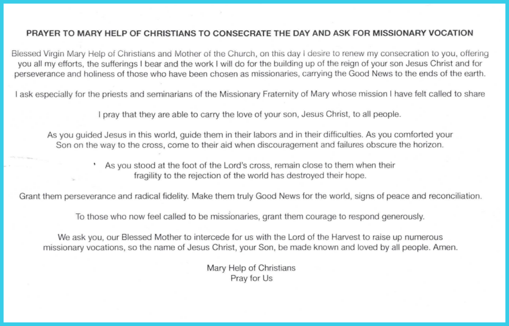 Prayer on back of MFM Painting - said by seminarians on a daily basis 7-14-26