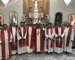 The seven missionary priests of the Fraternity with Bishop Larry of Belize