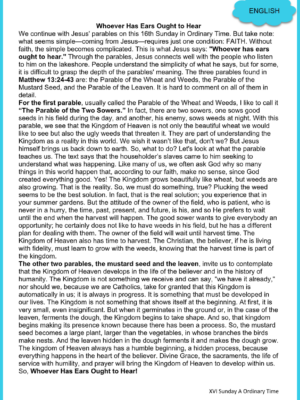 7-19-26 ENGLISH XVI Sunday A Ordinary Time 2026